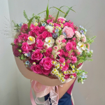 Bó Hoa Hồng Hồng Đậm Tròn