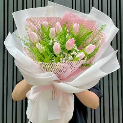 Bó Tulip Hồng Pastel Dịu Dàng