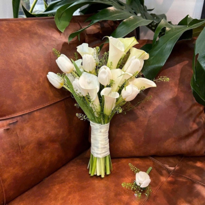 Hoa Cưới Calla & Tulip Trắng